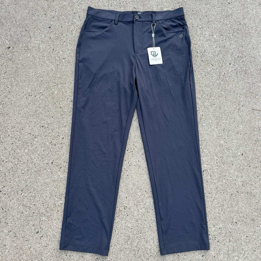 Graham Luxe Mens Blue Performance Golf Pants 36x30 Stretch Lightweight 5-Pocket
